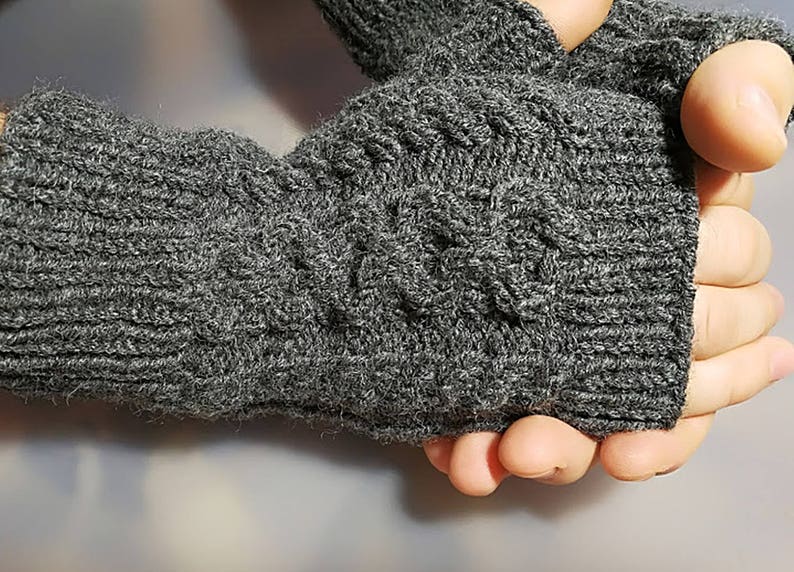 Mens Fingerless Gloves Mens Arm Warmers Grey Mens Wool Gloves Mens Grey Knit Gloves image 6