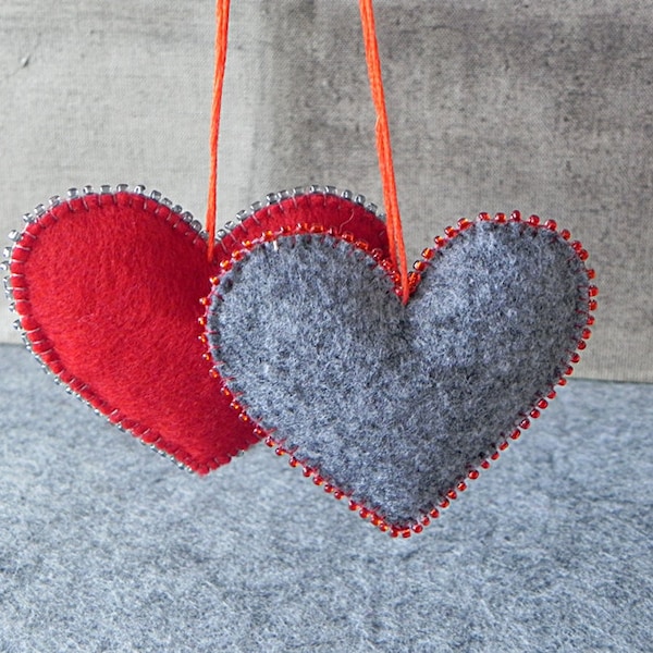 Felt heart ornament Red felt heart decoration Heart for Valentines day Christmas decor