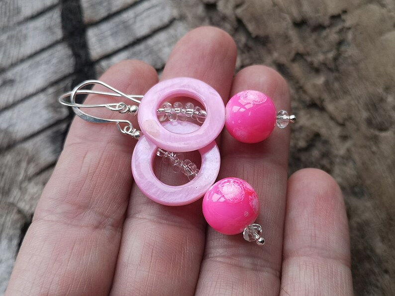 Fuchsia pink earrings Beaded earrings image 6