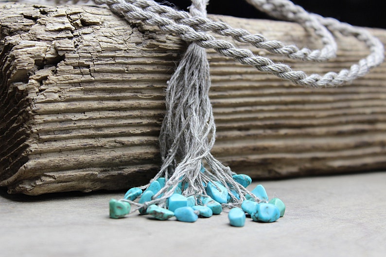 Turquoise necklace Linen cord necklace Beach jewelry image 4