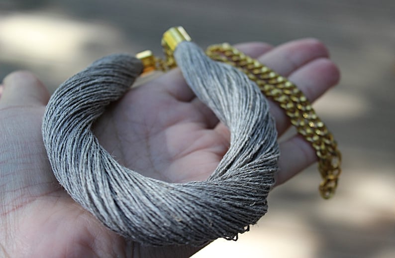 Linen necklace Linen cord necklace Beach jewelry Eco style jewelry Grey necklace image 4