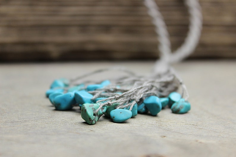 Turquoise necklace Linen cord necklace Beach jewelry image 10