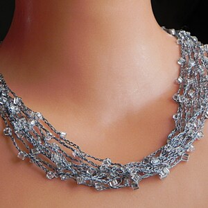 Crochet Crystal Necklace Crochet Multi Strand Necklace Beaded Necklace