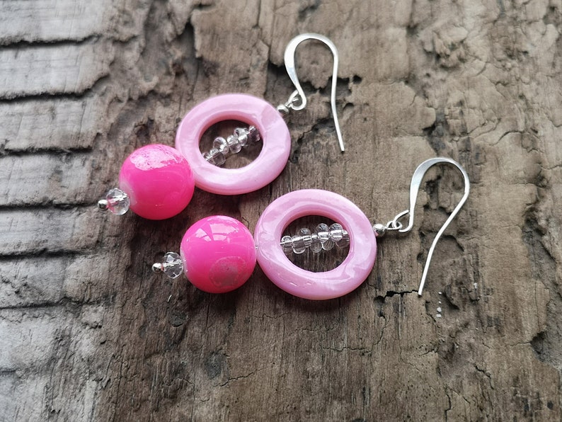 Fuchsia pink earrings Beaded earrings image 2