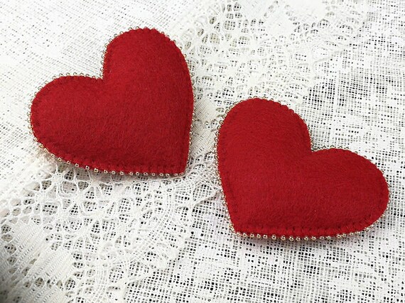 Felt heart ornament Red heart decoration Beaded Christmas ornaments Beaded felt heart