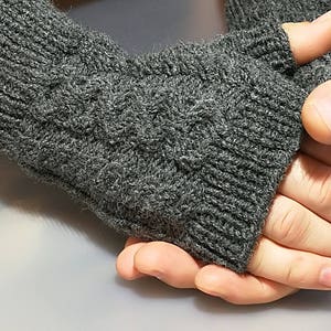 Mens Fingerless Gloves Mens Arm Warmers Grey Mens Wool Gloves Mens Grey Knit Gloves image 7