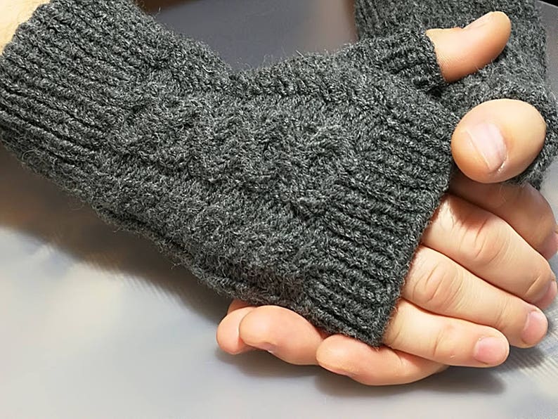 Mens Fingerless Gloves Mens Arm Warmers Grey Mens Wool Gloves Mens Grey Knit Gloves image 7