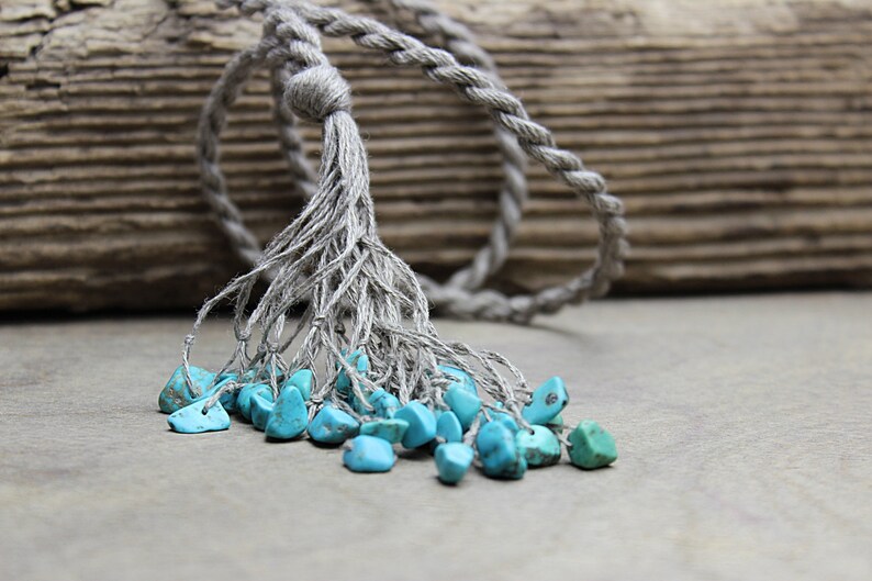 Turquoise necklace Linen cord necklace Beach jewelry image 8