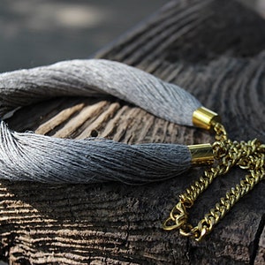 Linen necklace Linen cord necklace Beach jewelry Eco style jewelry Grey necklace image 10