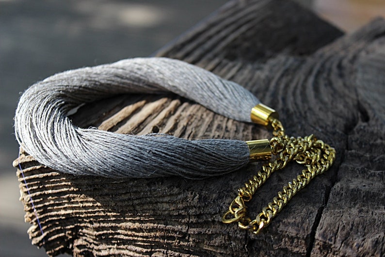 Linen necklace Linen cord necklace Beach jewelry Eco style jewelry Grey necklace image 10