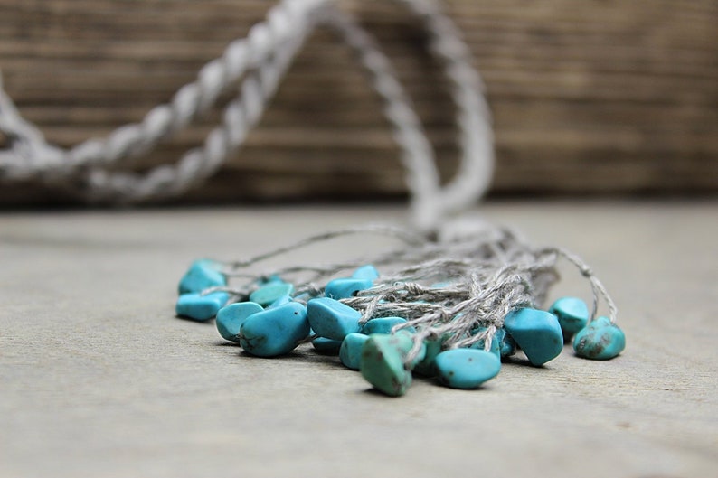 Turquoise necklace Linen cord necklace Beach jewelry image 5