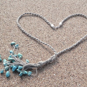 Turquoise necklace Linen cord necklace Beach jewelry image 2