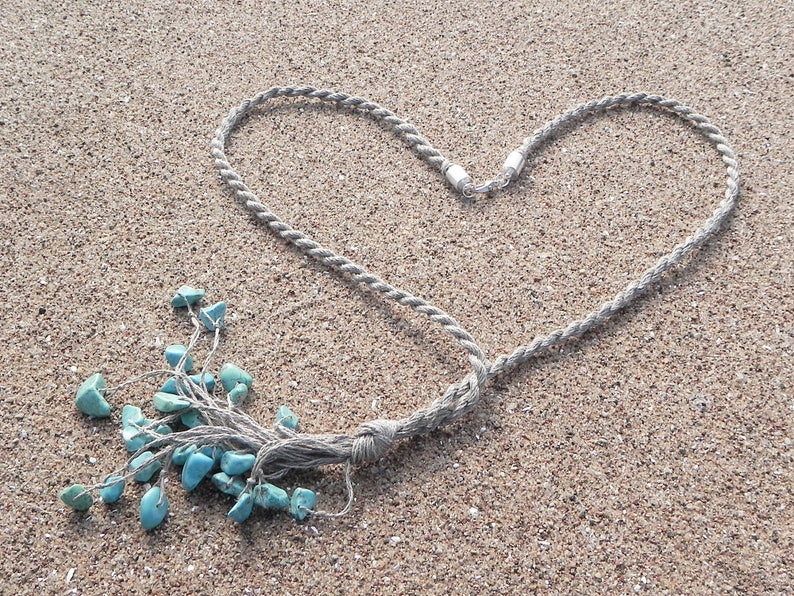 Turquoise necklace Linen cord necklace Beach jewelry image 2