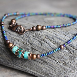 Stone necklace Jasper necklace Beaded necklace Copper necklace Bohemian necklace