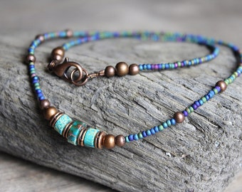 Stone necklace Jasper necklace Beaded necklace Copper necklace Bohemian necklace