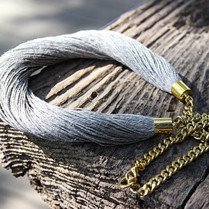 Linen necklace Linen cord necklace Beach jewelry Eco style jewelry Grey necklace image 5