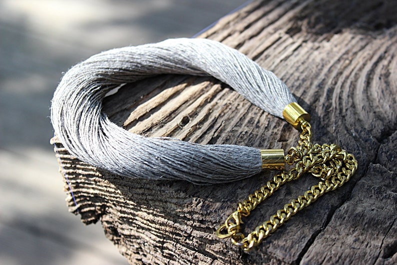 Linen necklace Linen cord necklace Beach jewelry Eco style jewelry Grey necklace image 5