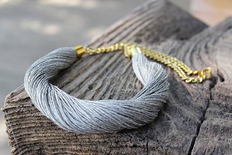 Linen necklace Linen cord necklace Beach jewelry Eco style jewelry Grey necklace image 2