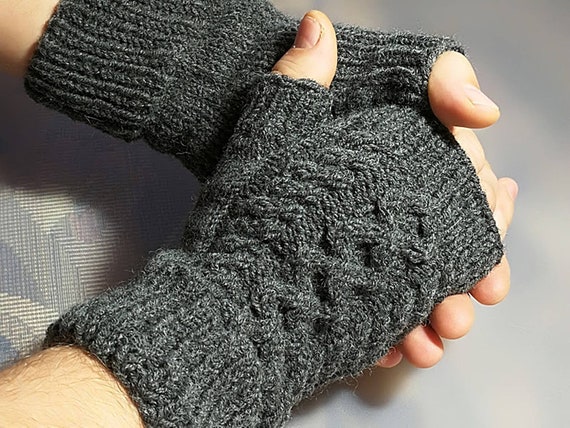 Mens Fingerless Gloves Mens Arm Warmers Grey Mens Wool Gloves Mens