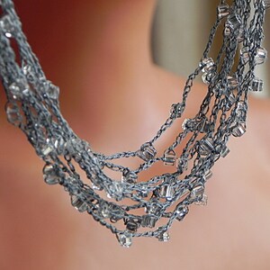 Crochet Crystal Necklace Crochet Multi Strand Necklace Beaded Necklace