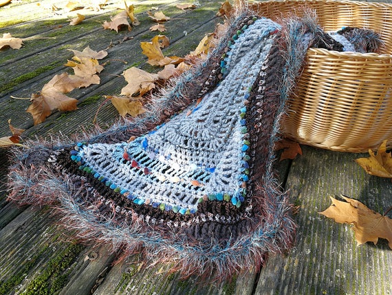 Grey Crochet Shawl Rectangular Warm Shawl Blue Brown Grey | Etsy