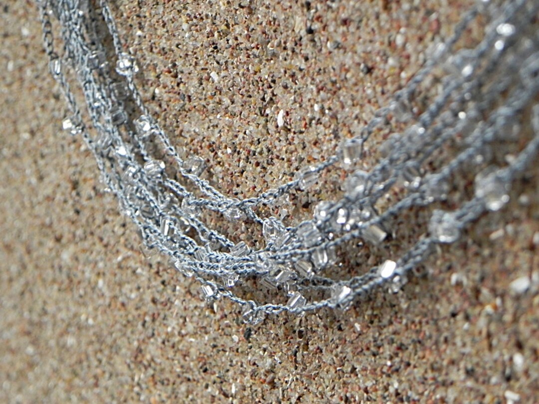 Crochet Crystal Necklace Crochet Multi Strand Necklace Beaded Necklace