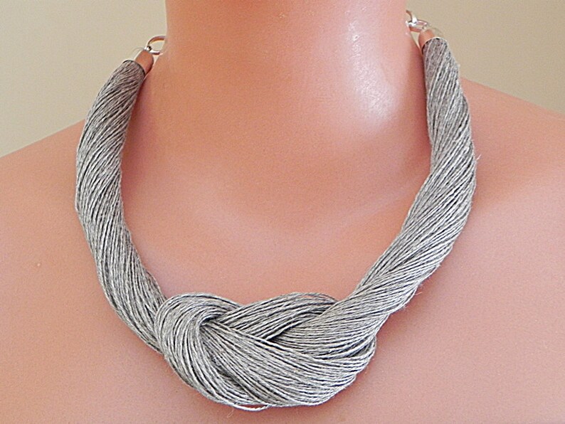 Linen Necklace Knot Necklace Linen Fiber Necklace Natural Etsy