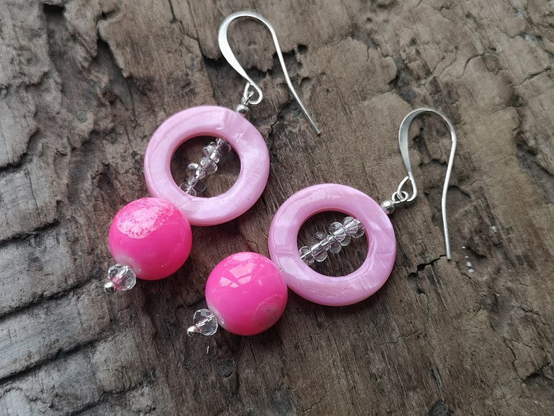 Fuchsia pink earrings Beaded earrings image 4