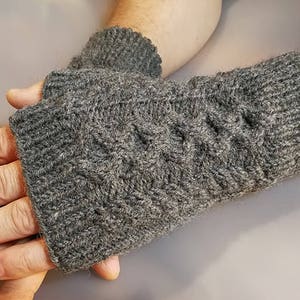 Mens Fingerless Gloves Mens Arm Warmers Grey Mens Wool Gloves Mens Grey Knit Gloves image 4