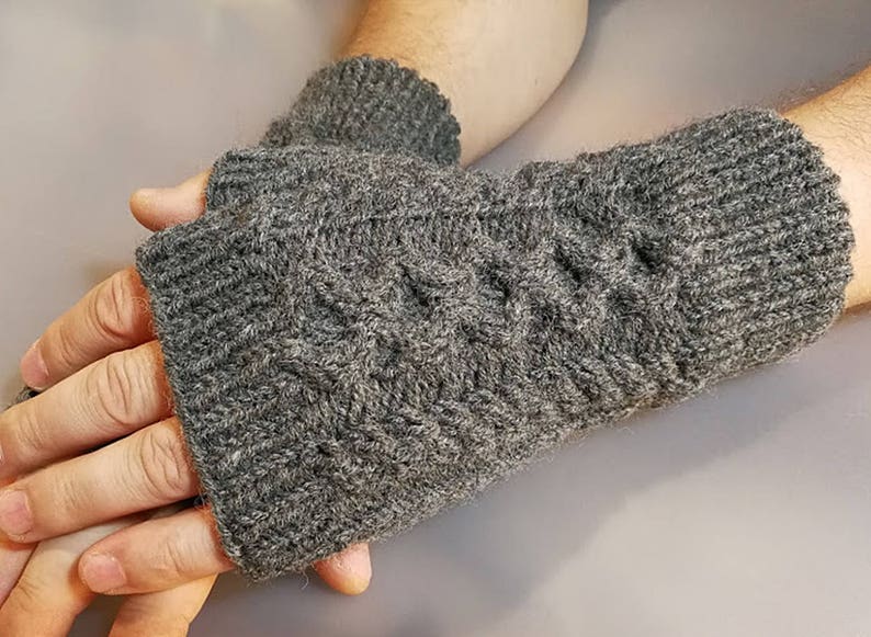 Mens Fingerless Gloves Mens Arm Warmers Grey Mens Wool Gloves Mens Grey Knit Gloves image 4