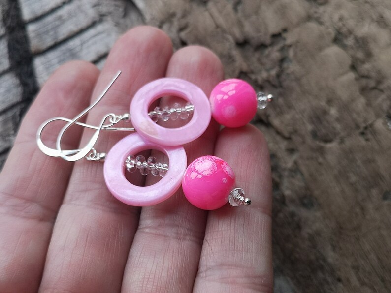 Fuchsia pink earrings Beaded earrings image 5