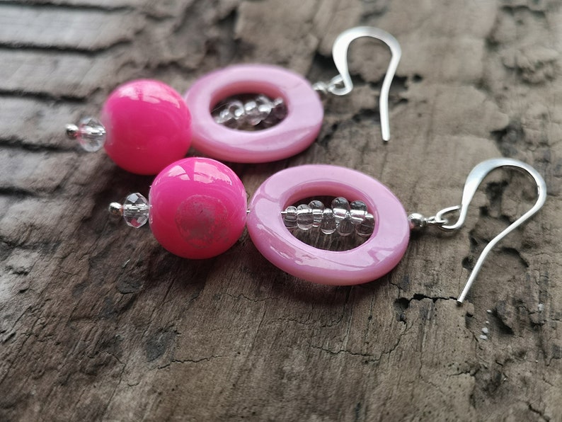 Fuchsia pink earrings Beaded earrings image 3