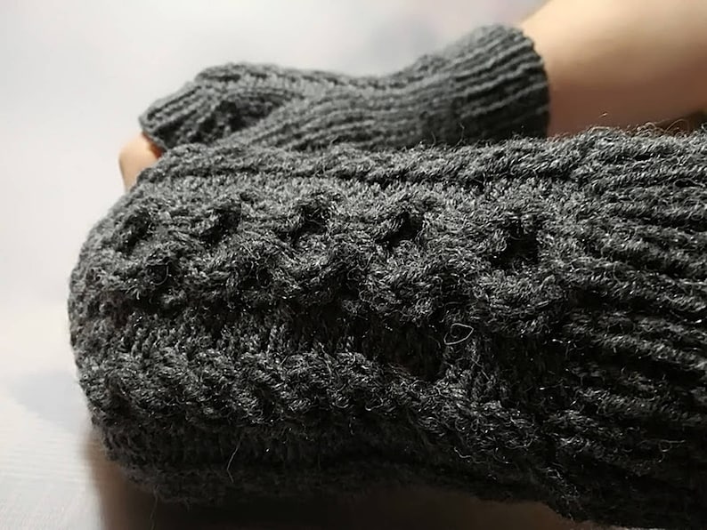 Mens Fingerless Gloves Mens Arm Warmers Grey Mens Wool Gloves Mens Grey Knit Gloves image 9