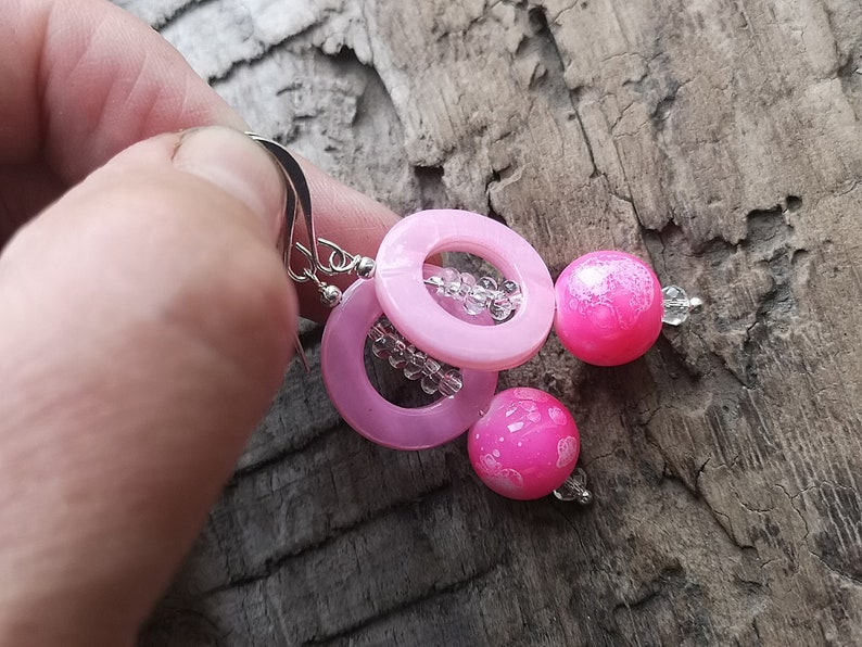 Fuchsia pink earrings Beaded earrings image 10