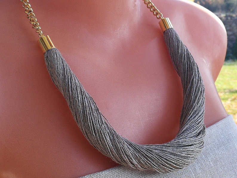 Linen necklace Linen cord necklace Beach jewelry Eco style jewelry Grey necklace image 1