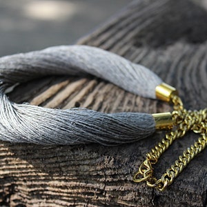 Linen necklace Linen cord necklace Beach jewelry Eco style jewelry Grey necklace image 3