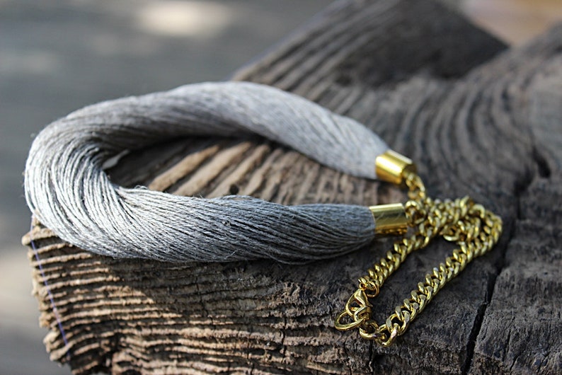 Linen necklace Linen cord necklace Beach jewelry Eco style jewelry Grey necklace image 3