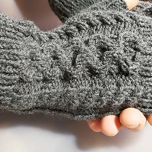 Mens Fingerless Gloves Mens Arm Warmers Grey Mens Wool Gloves Mens Grey Knit Gloves image 5