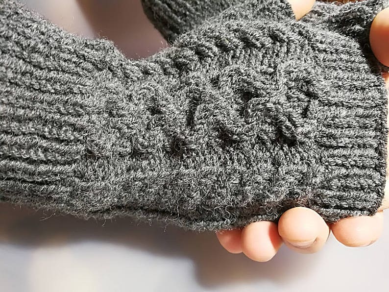 Mens Fingerless Gloves Mens Arm Warmers Grey Mens Wool Gloves Mens Grey Knit Gloves image 5