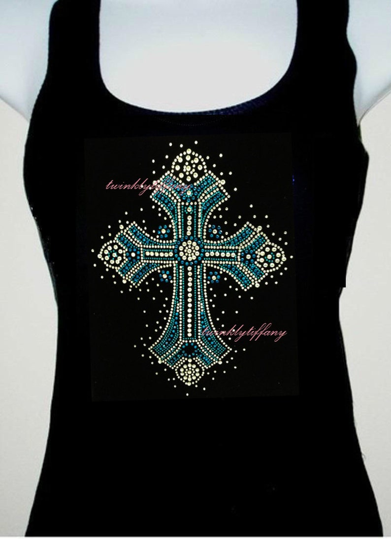 Women's Tank Top Blue cross bling Rhinestones Etsy