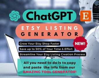 Etsy Listing Generator ChatGPT Etsy SEO Shop Assistant Chat GPT Prompt for Etsy Sellers ChatGPT Prompting for Small Etsy Business Owner