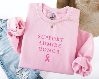 Breast Cancer Sweatshirt: Support admire honor, Pink crewneck for cancer awareness month, Gift for family support, Gildan 18000 Sweater