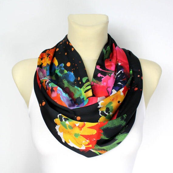 Luxury 100/% Silk Abstract Designer Print Circle Loop Infinity Scarf Snood