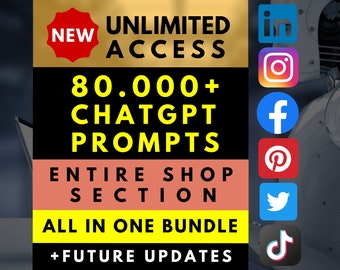 All in One mega chatGPT prompts bundle Entire shop category included Unlimited life-time access to current and future products Massive Pack!