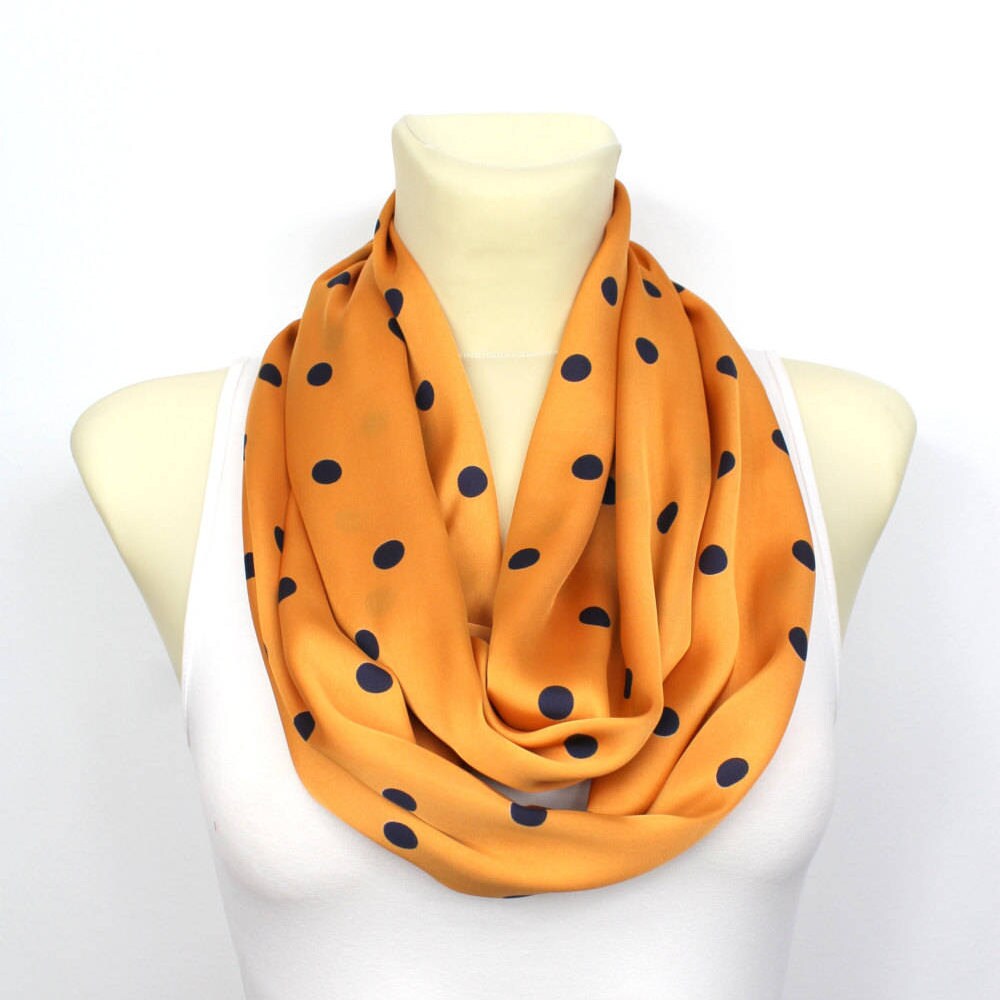 Black Orange Infinity Scarf Polka Dot Scarf for Women Satin