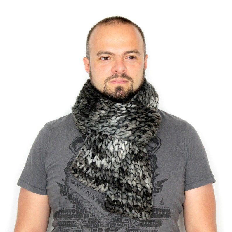 Mens Scarf Grey Long Scarf Men Knitted Scarves Handmade Winter Etsy