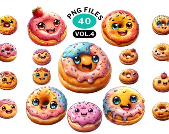 Candyland clipart PNG bundle with FUNNY smiling DONUTS clipart, Theme birthday party in colors, Png files transparent background 300DPI