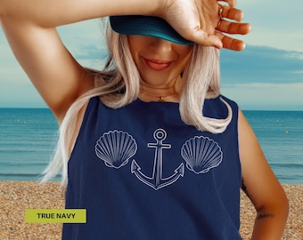 Sea shells 90s vintage style tanktop, Comfort colors tank top, Retro ocean shell shirt, Sea lover gift Summer beach tee shirts Clothing gift
