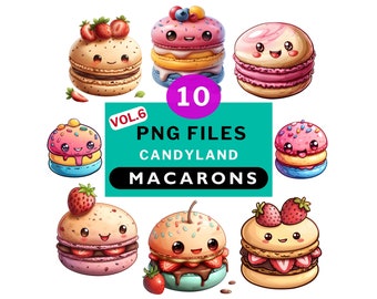 Candyland clipart PNG bundle with sweet MACARONS clipart, Theme birthday party in vivid colors, Png files transparent background 300DPI