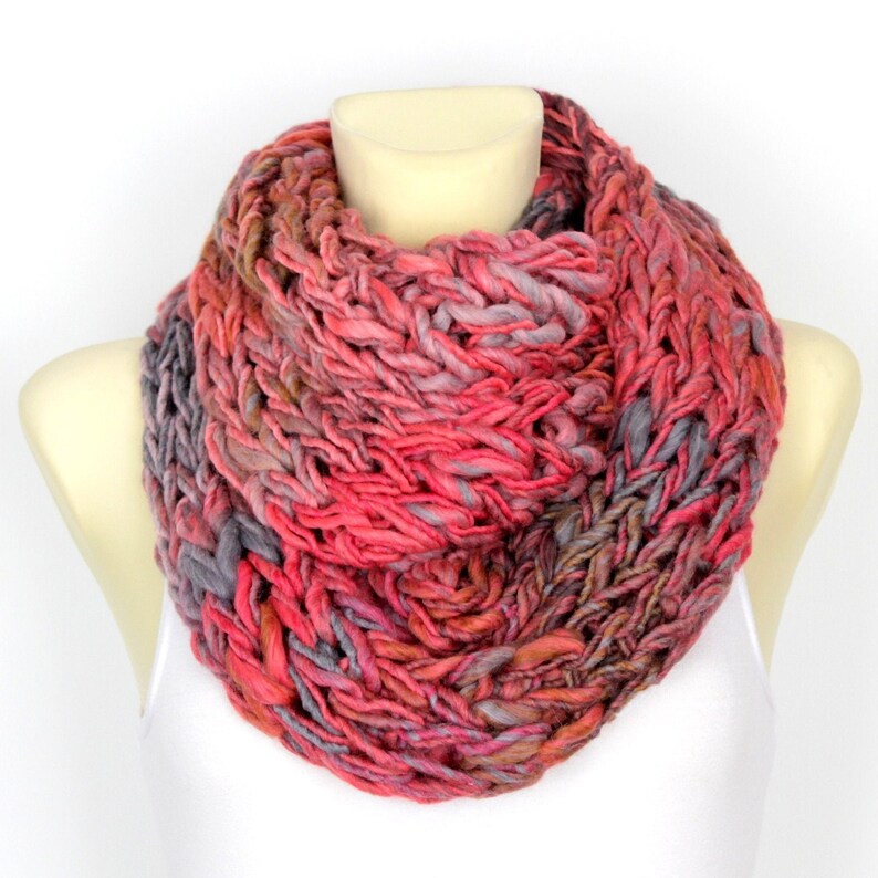 Knit infinity scarf Pink scarf Knitted Snood Multi color knit Etsy